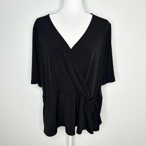Susan Graver Womens Black V-Neck Jersey Top Blouse Side-Tie Size XL EUC